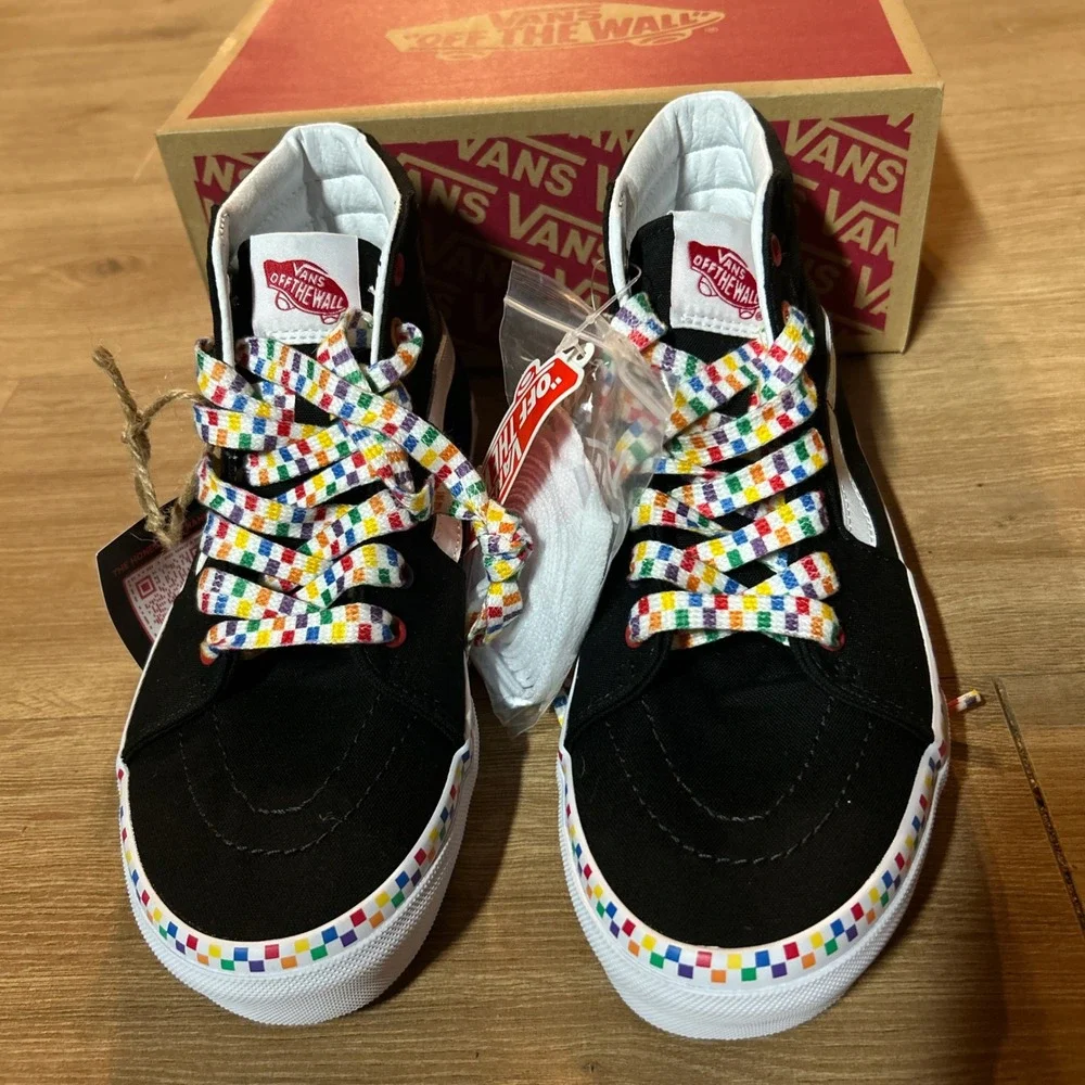 Vans Sk8-Hi Rainbow Checkerboard Black White Sneakers